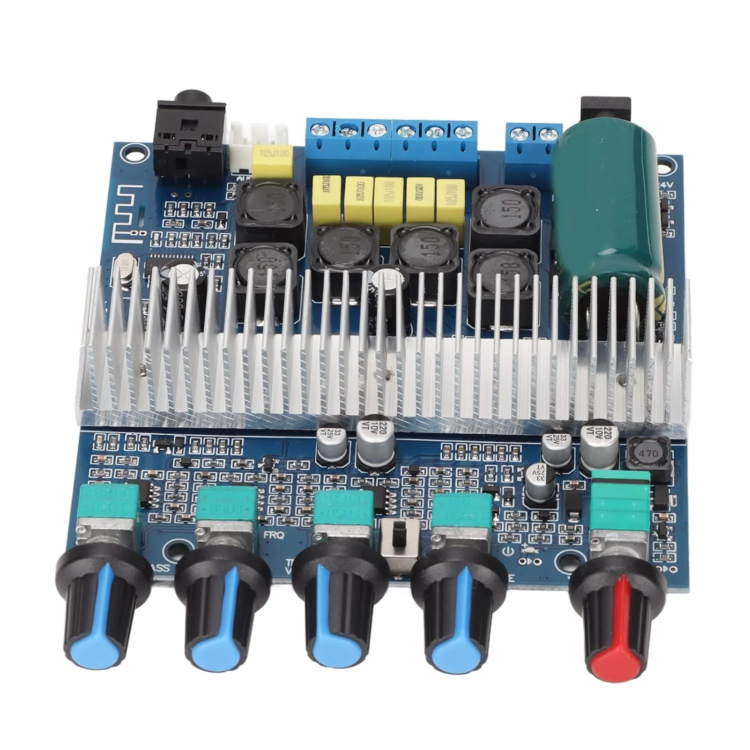 برد آمپلی فایر بلوتوث Bewinner، برد آمپلی فایر پرقدرت HIFI 2.1 کاناله 2X50W+100W با کنترل تریبل و باس برای بلندگوهای سینمای خانگی فروشگاه DIY