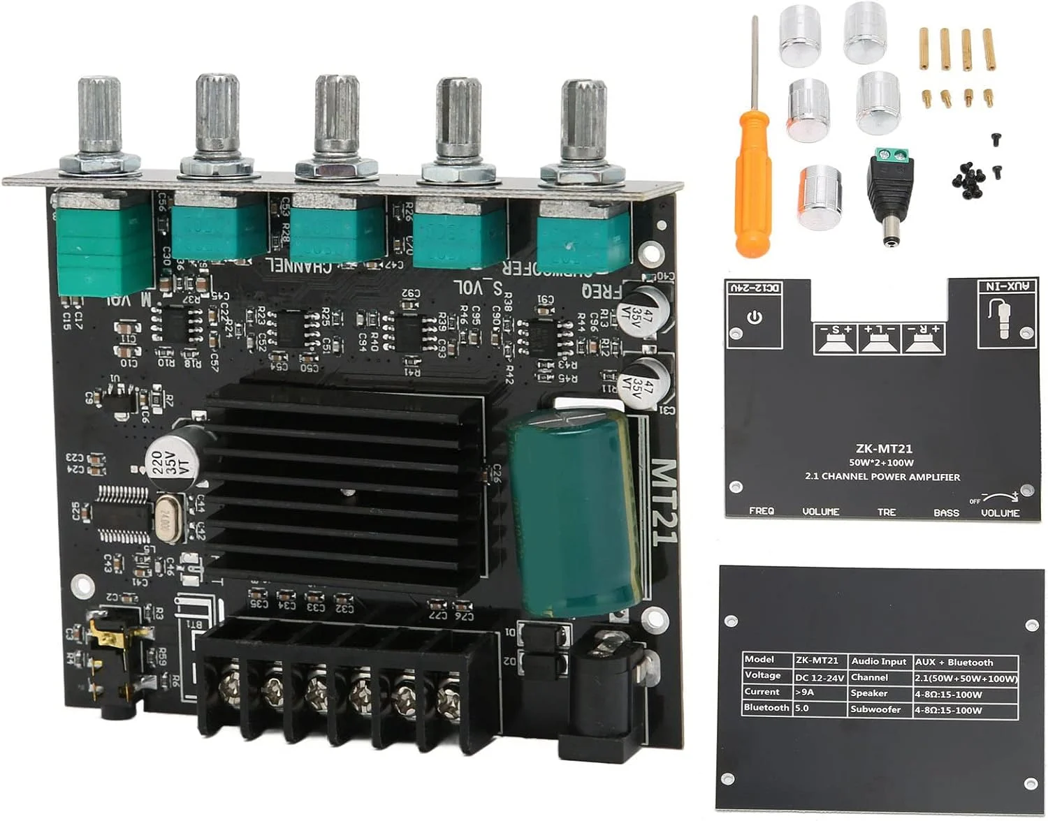 برد آمپلی فایر بلوتوث Bewinner مدل ZK-MT21، استریو صدای پرقدرت 2X50W+100W دیجیتال DC12-24V برای بلندگوهای 15-100W 4-8Ω