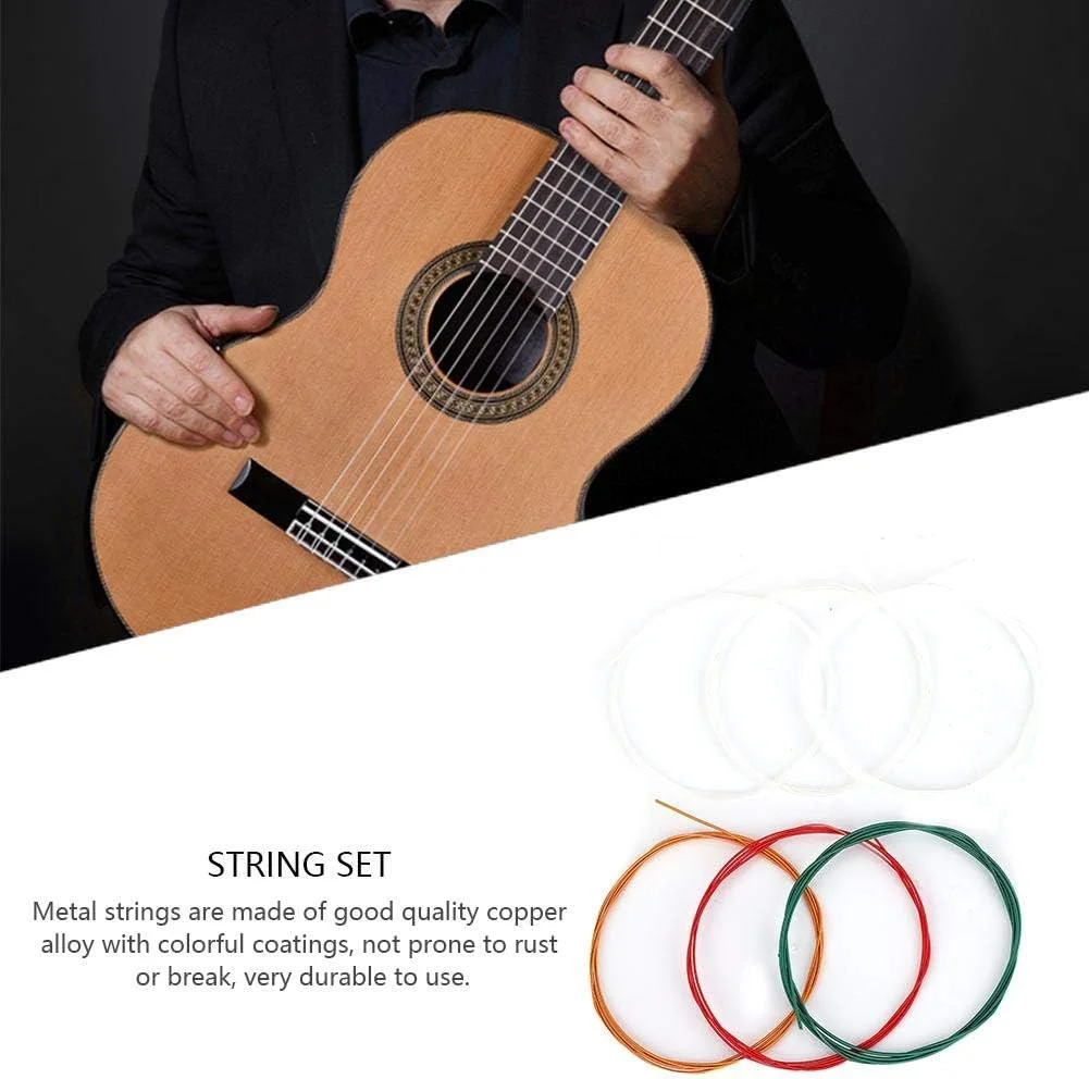 مجموعه سیم گیتار، 6 عدد سیم فلزی نایلونی لوازم جانبی جایگزین برای گیتارهای آکوستیک کلاسیک مجموعه سیم گیتار، 6 عدد سیم فلزی نایلونی لوازم جانبی جایگزین برای گیتارهای آکوستیک کلاسیک