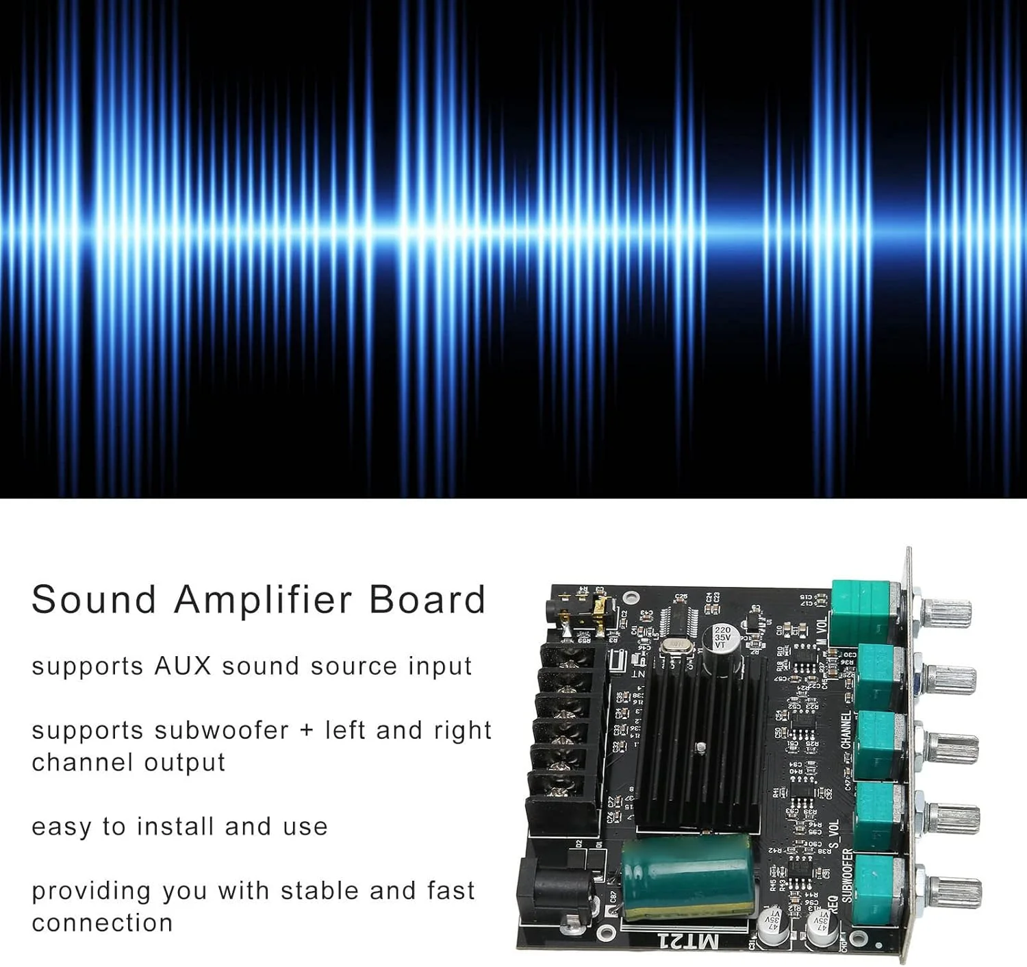 برد آمپلی فایر بلوتوث Bewinner مدل ZK-MT21، استریو صدای پرقدرت 2X50W+100W دیجیتال DC12-24V برای بلندگوهای 15-100W 4-8Ω برد آمپلی فایر بلوتوث Bewinner مدل ZK-MT21، استریو صدای پرقدرت 2X50W+100W دیجیتال DC12-24V برای بلندگوهای 15-100W 4-8Ω