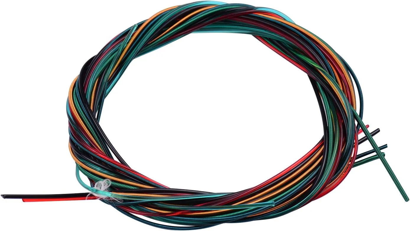 ست 6 عددی سیم گیتار کلاسیک نایلونی چند رنگ به همراه 21 عدد فرت وایر گیتار کلاسیک برنجی با عرض 2.2 میلی متر برای تعویض سیم گیتار کلاسیک