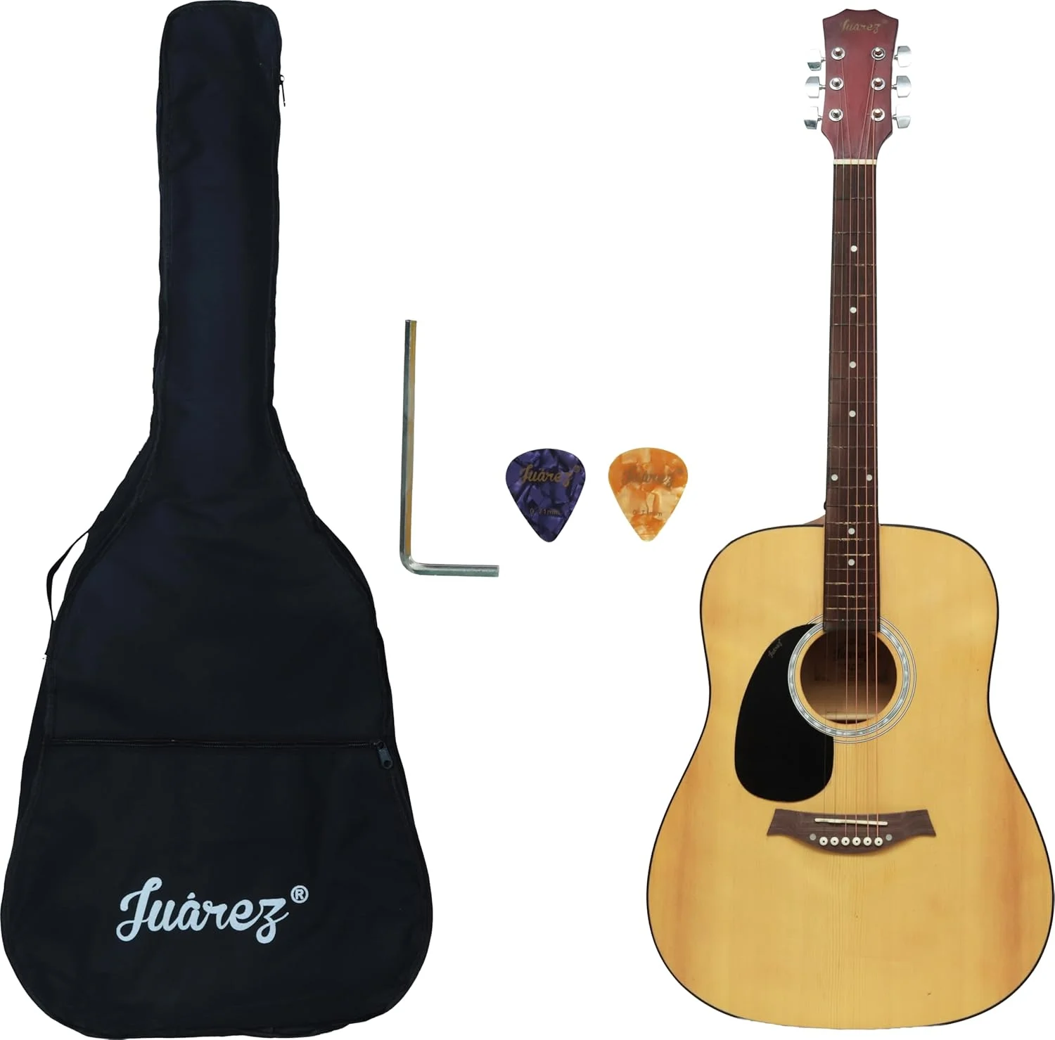 گیتار آکوستیک ۴۱ اینچی دست چپ نواز جوآرز – بدنه Dreadnought | صفحه رویی صنوبر | صفحه انگشت‌گذاری و بریج رزوود | سیم‌های فولادی آلیس | میله خرک دو جهته | پرداخت مات | به همراه کیف و پیک