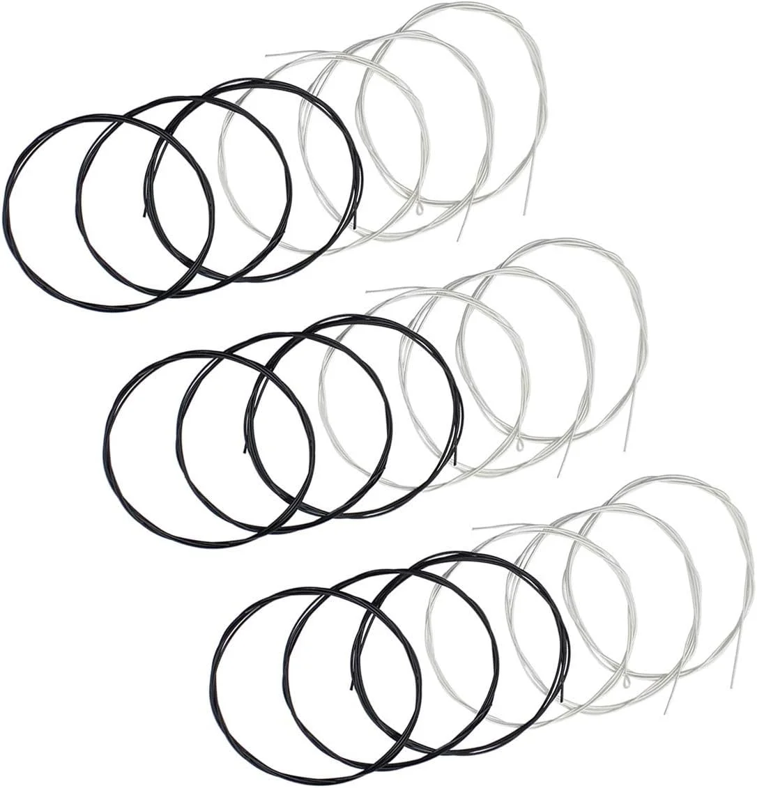 سیم گیتار کلاسیک، 3 ست کامل با نایلون مشکی برای سیم های E-1st، B-2nd، G-3rd و هسته نایلونی با روکش نقره ای مس برای سیم های D-4th، A-5th، E-6th