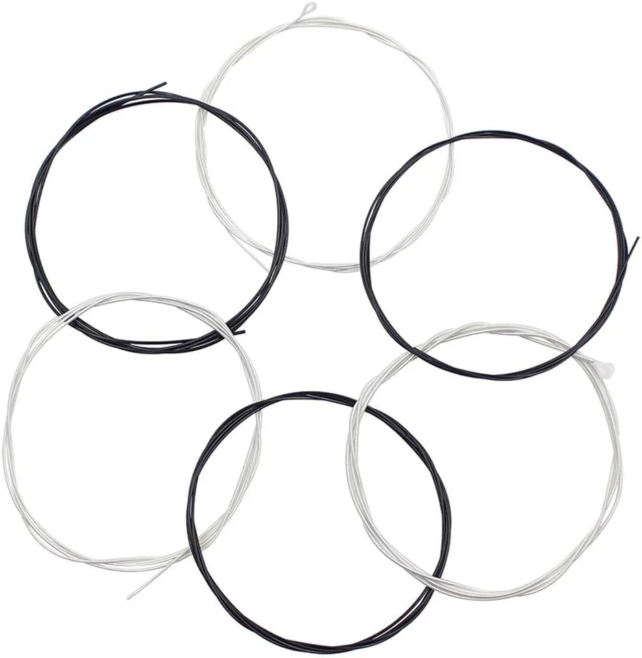 سیم گیتار کلاسیک، 3 ست کامل با نایلون مشکی برای سیم های E-1st، B-2nd، G-3rd و هسته نایلونی با روکش نقره ای مس برای سیم های D-4th، A-5th، E-6th سیم گیتار کلاسیک، 3 ست کامل با نایلون مشکی برای سیم های E-1st، B-2nd، G-3rd و هسته نایلونی با روکش نقره ای مس برای سیم های D-4th، A-5th، E-6th