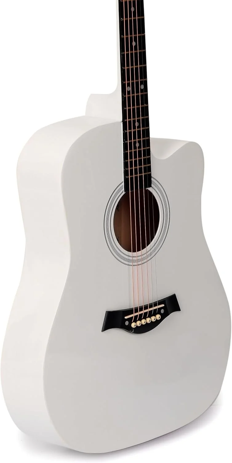 گیتار آکوستیک 41 اینچی INTERN INT-P41C-WH برای مبتدیان و حرفه ای ها | گیتار 6 سیم دست راست با میله خرک، کیف، سیم، بند و پیک | ساخت چوب مرغوب برای صدای غنی (سفید) گیتار آکوستیک 41 اینچی INTERN INT-P41C-WH برای مبتدیان و حرفه ای ها | گیتار 6 سیم دست راست با میله خرک، کیف، سیم، بند و پیک | ساخت چوب مرغوب برای صدای غنی (سفید)