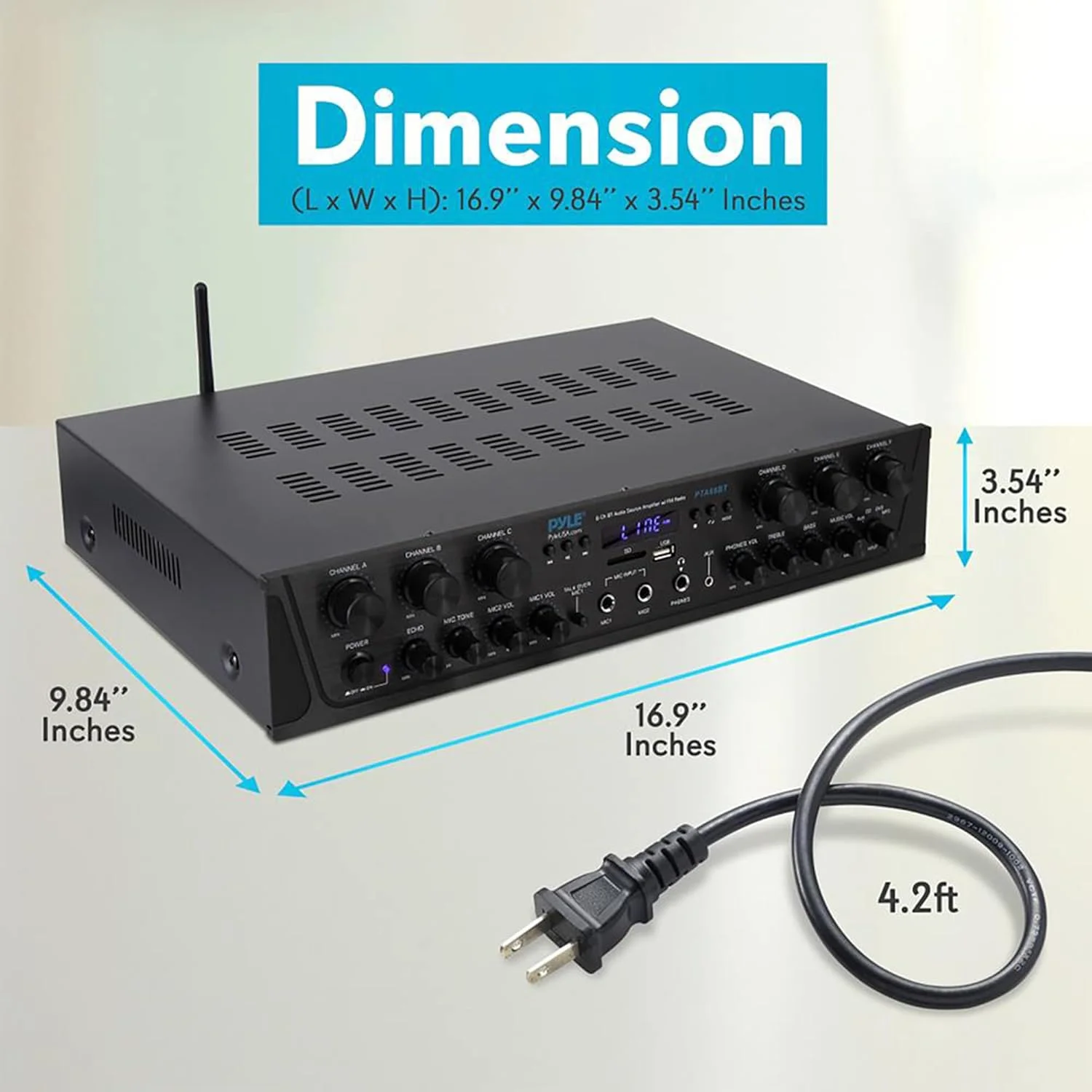 سیستم آمپلی فایر صوتی خانگی وایرلس پایل، گیرنده استریو بلوتوثی - 6 کانال، توان 600 وات، LCD دیجیتال، جک هدفون، ورودی میکروفون 1/4 اینچی، USB، SD، AUX، RCA، رادیو FM - PTA66BT.5 سیستم آمپلی فایر صوتی خانگی وایرلس پایل، گیرنده استریو بلوتوثی - 6 کانال، توان 600 وات، LCD دیجیتال، جک هدفون، ورودی میکروفون 1/4 اینچی، USB، SD، AUX، RCA، رادیو FM - PTA66BT.5