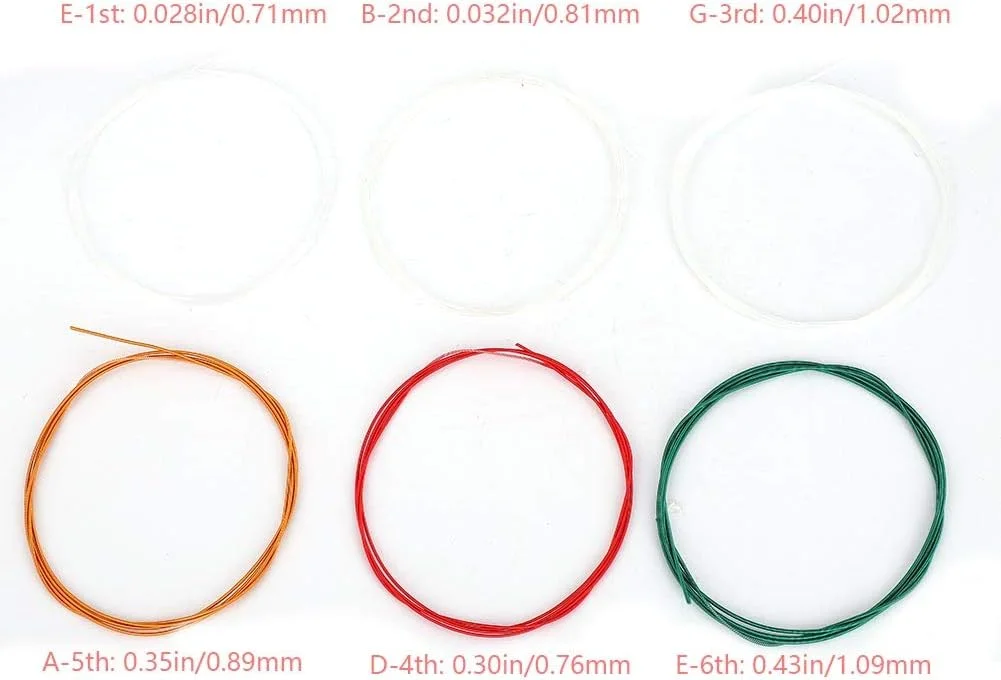 مجموعه 6 عددی سیم گیتار نایلونی رنگی با روکش آلیاژ مس جایگزین سیم های گیتار مجموعه 6 عددی سیم گیتار نایلونی رنگی با روکش آلیاژ مس جایگزین سیم های گیتار