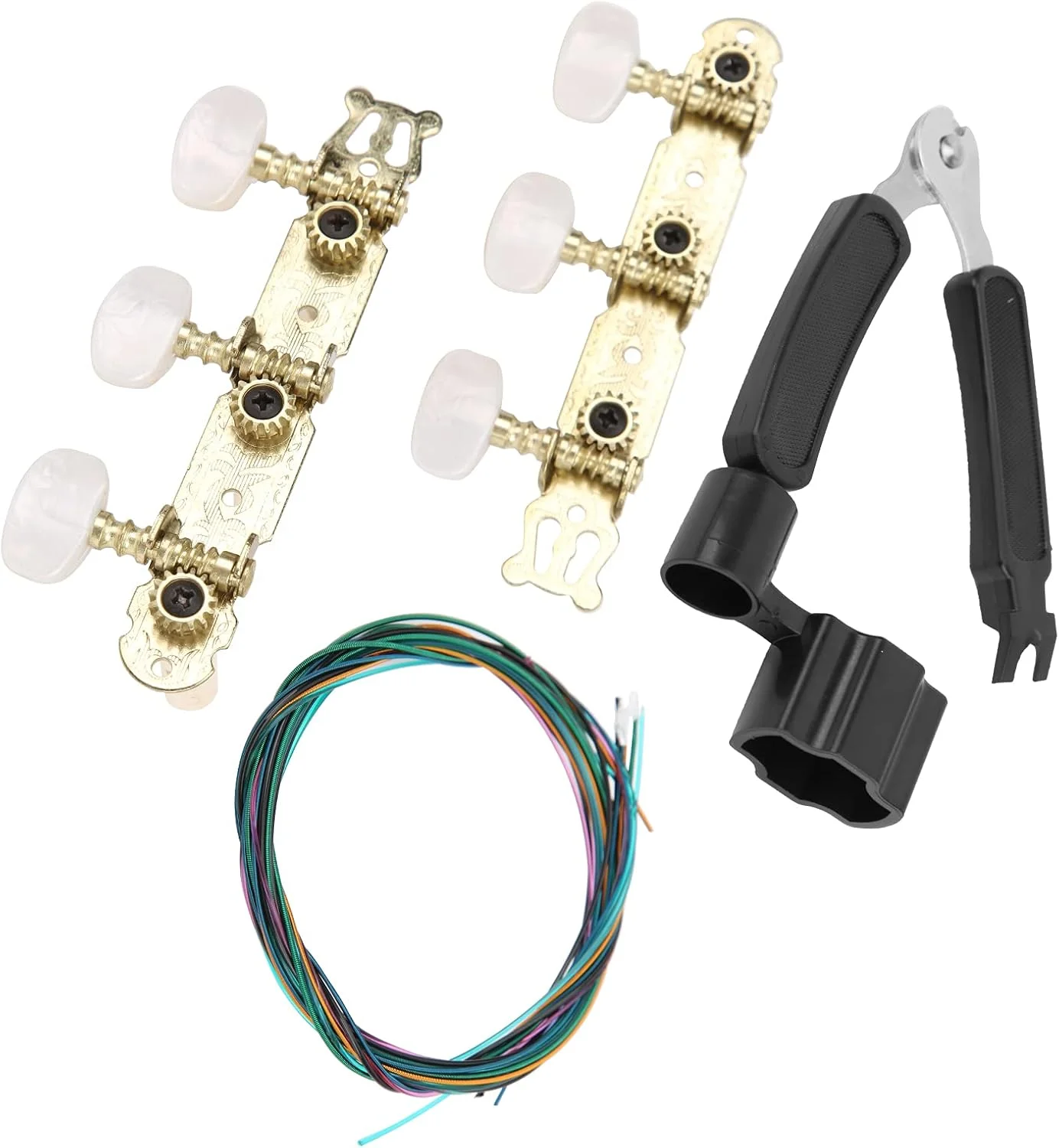 مجموعه ابزار گیتار 3 در 1 Eujgoov، سیم‌پیچ گیتار، دکمه سیم، لوازم جانبی تعمیرات ساز موسیقی با گوشی‌های ماشین روکش طلا مناسب برای گیتارهای کلاسیک