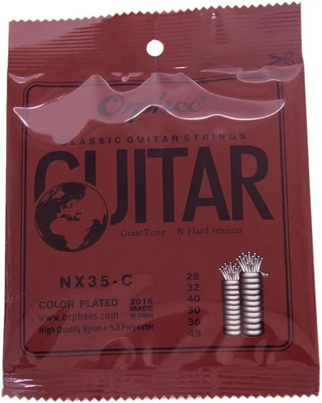 سیم گیتار کلاسیک نایلونی NX35-C، مجموعه کامل 6 عددی، جایگزین (.028-.045)، هسته نایلونی، روکش فولادی رنگی، کشش سخت