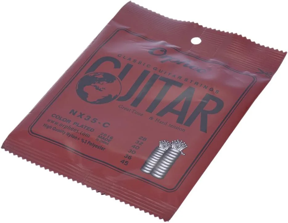 سیم گیتار کلاسیک نایلونی NX35-C، مجموعه کامل 6 عددی، جایگزین (.028-.045)، هسته نایلونی، روکش فولادی رنگی، کشش سخت