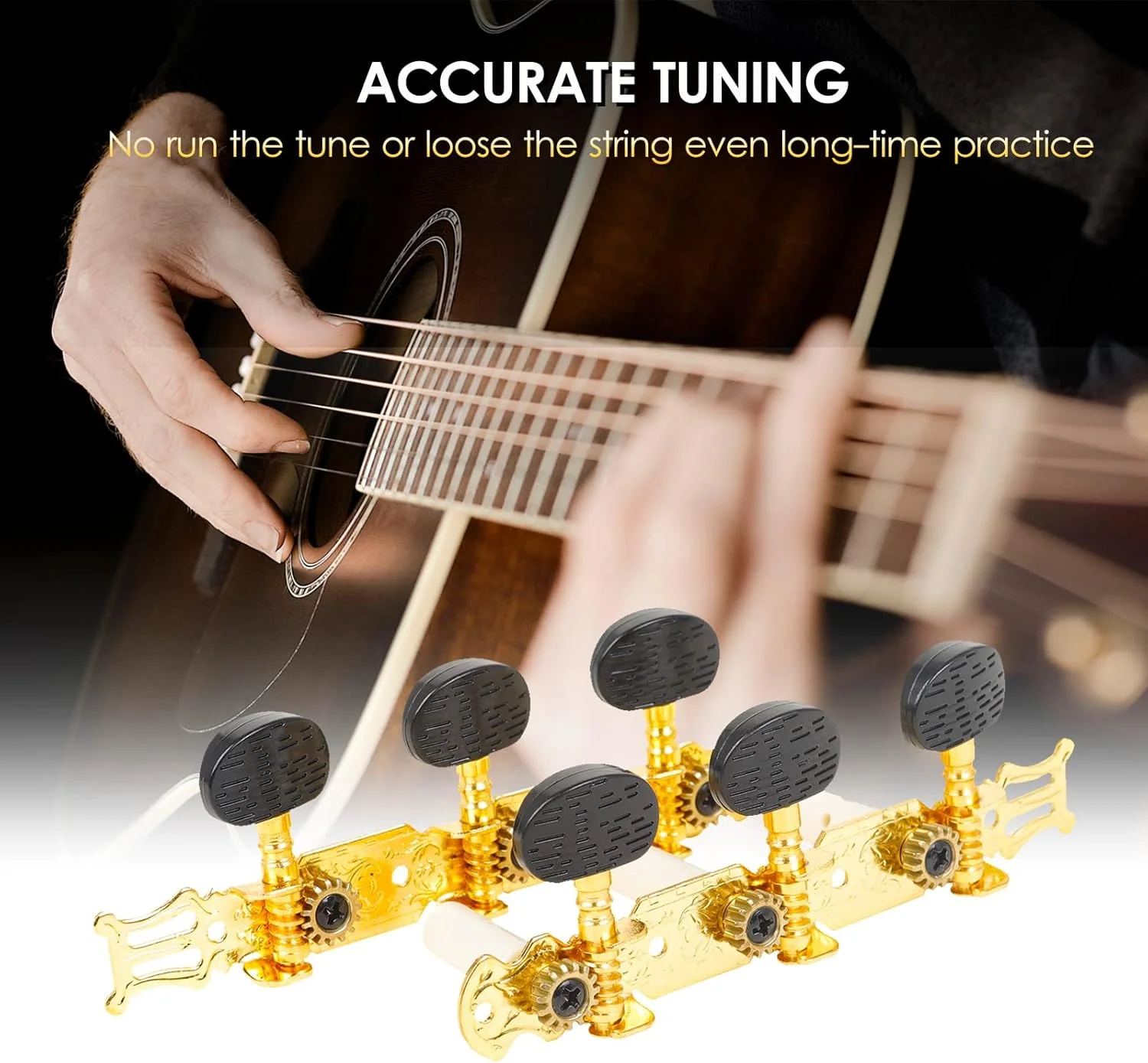 2 عدد دستگیره کوک گیتار کلاسیک طلایی مشکی، لوازم جانبی گیتار کلاسیک و فولک، 1 جفت چپ و راست 3L3R برای گیتار کلاسیک و فولک 2 عدد دستگیره کوک گیتار کلاسیک طلایی مشکی، لوازم جانبی گیتار کلاسیک و فولک، 1 جفت چپ و راست 3L3R برای گیتار کلاسیک و فولک