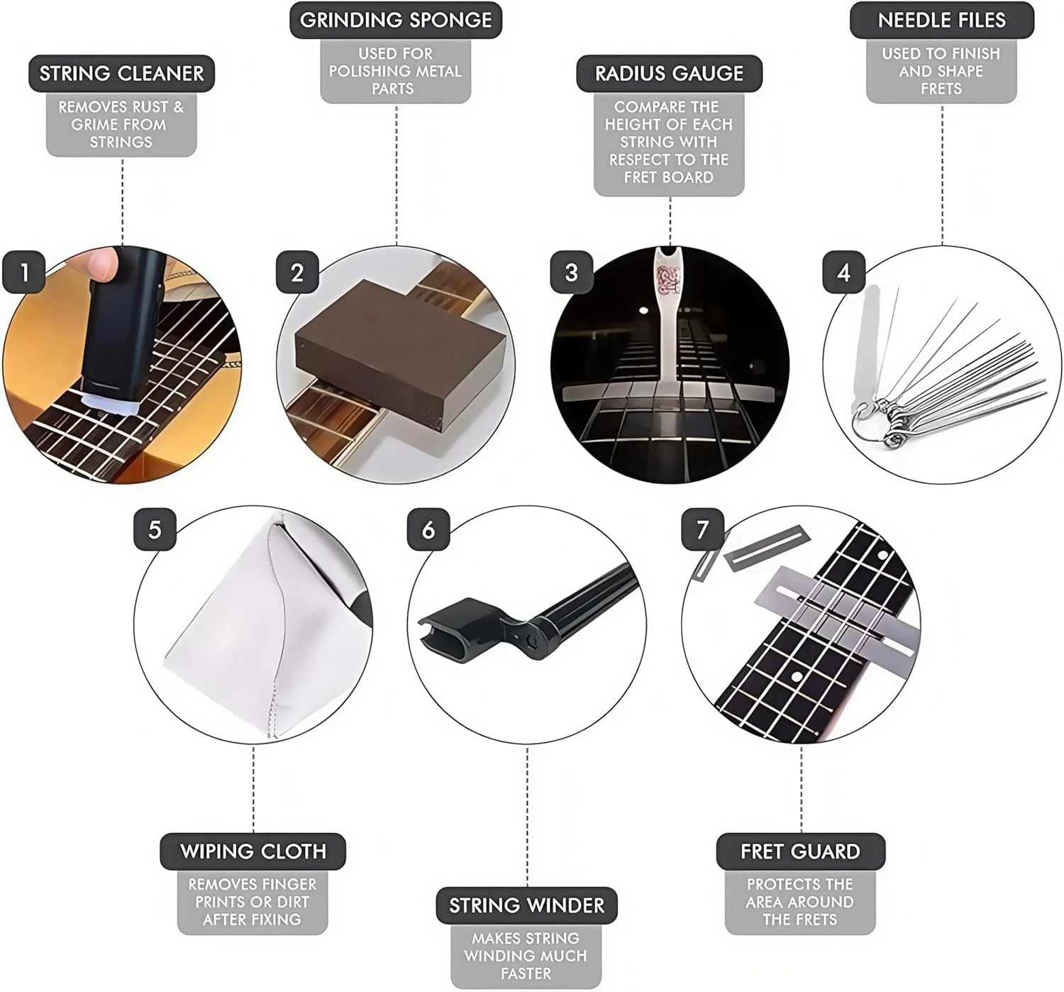 مجموعه ابزار تعمیر گیتار، مجموعه 72 عددی حرفه ای شامل سیم گیتار، پیک، بریج، سیم گیتار برای گیتار آکوستیک الکتریک، گیتار باس و یوکللی