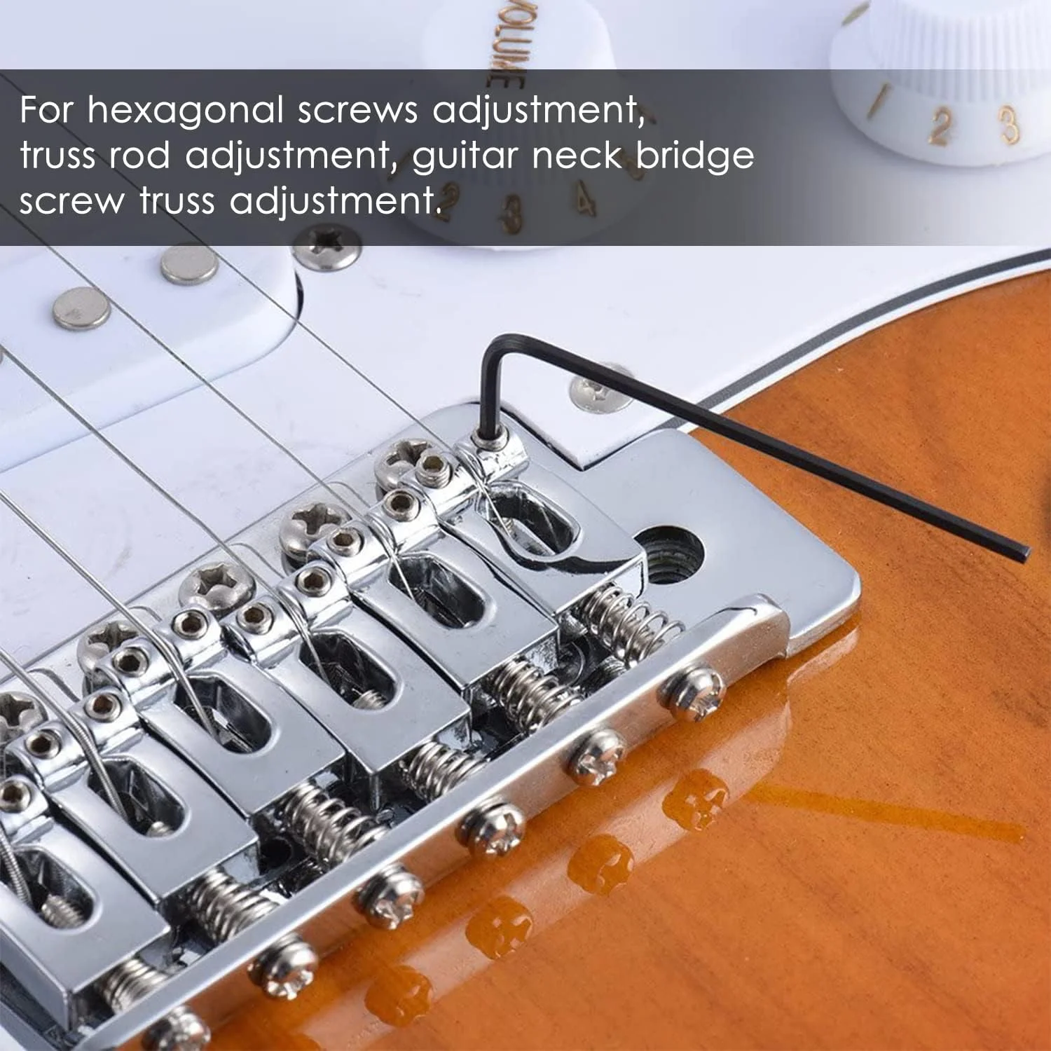 مجموعه ۱۱ عددی آچار گیتار، آچار آلن با سر توپی بلند ۴ و ۵ میلی‌متری برای تنظیم میله خرک، پیچ‌های بریج و دسته گیتار آکوستیک، الکتریک و باس