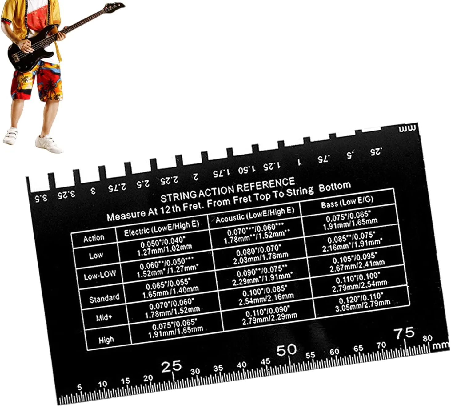ابزار اندازه گیری ارتفاع سیم گیتار - ابزار تنظیم گیتار برای متخصصان گیتار باس آکوستیک، قابل حمل برای سفر، فضای باز، منزل