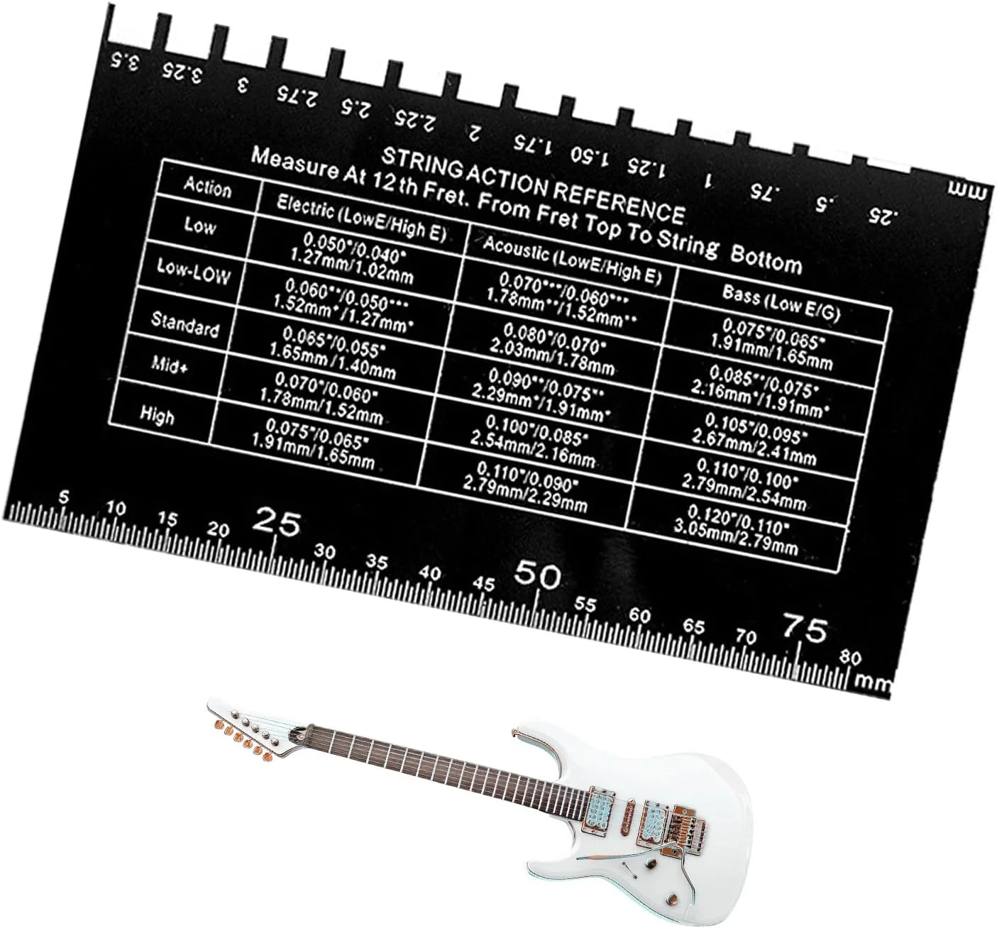 ابزار اندازه گیری ارتفاع سیم گیتار - کیت تنظیم گیتار، ابزار دقیق برای تنظیم اکشن سیم گیتار الکتریک، آکوستیک و باس، مناسب برای سفر، فضای باز، منزل، متخصصین و علاقه مندان