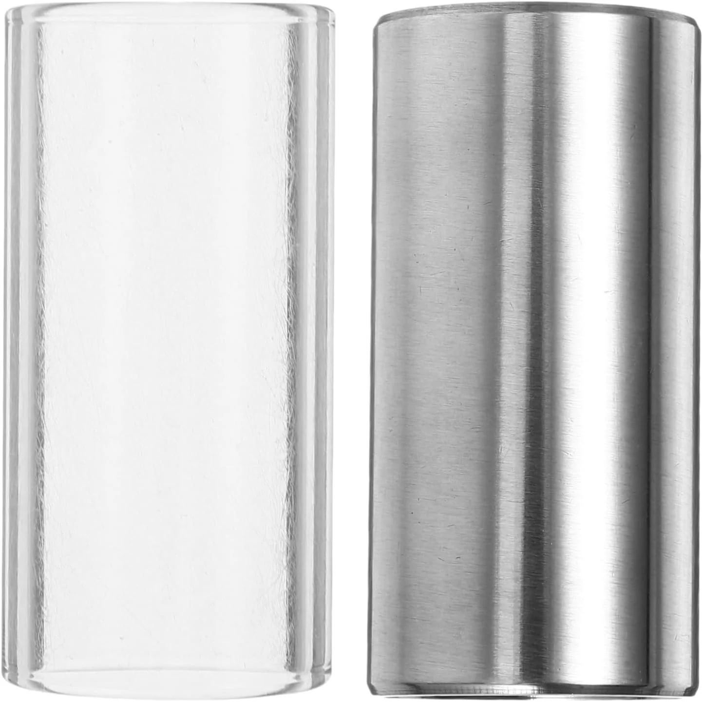 اسلایدهای گیتار SUPVOX: 2 عدد اسلاید 51 میلی متری شیشه ای و استیل ضد زنگ - گردنه متوسط ​​برای گیتارهای آکوستیک الکتریک باس (شفاف و نقره ای)