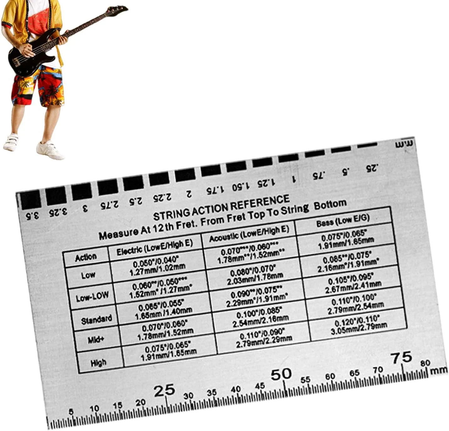 ابزار اندازه گیری اکشن سیم گیتار - کیت تنظیم گیتار، ابزار قابل حمل برای متخصصان گیتار الکتریک آکوستیک، مناسب منزل، سفر و فضای باز