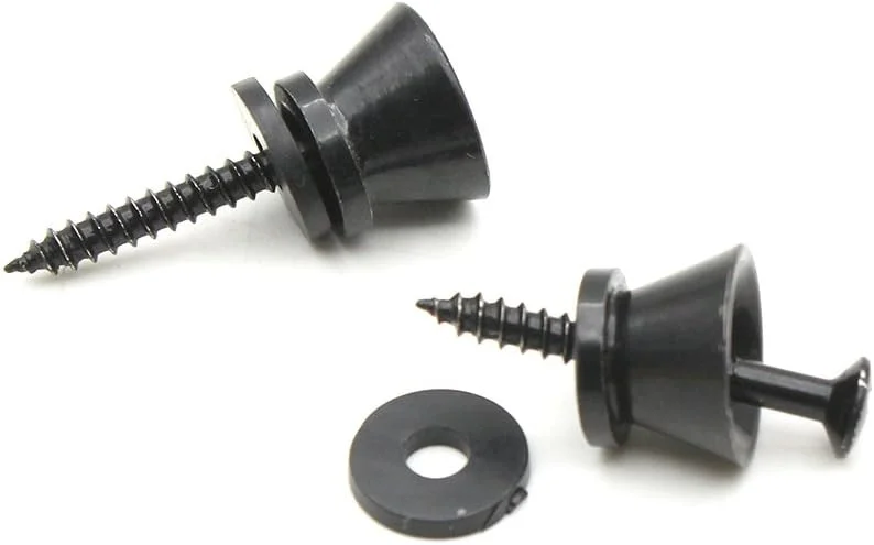 ۲ عدد قفل پین بند گیتار فلزی مشکی/نقره ای برای گیتار آکوستیک الکتریک، یوکللی و باس، جهانی