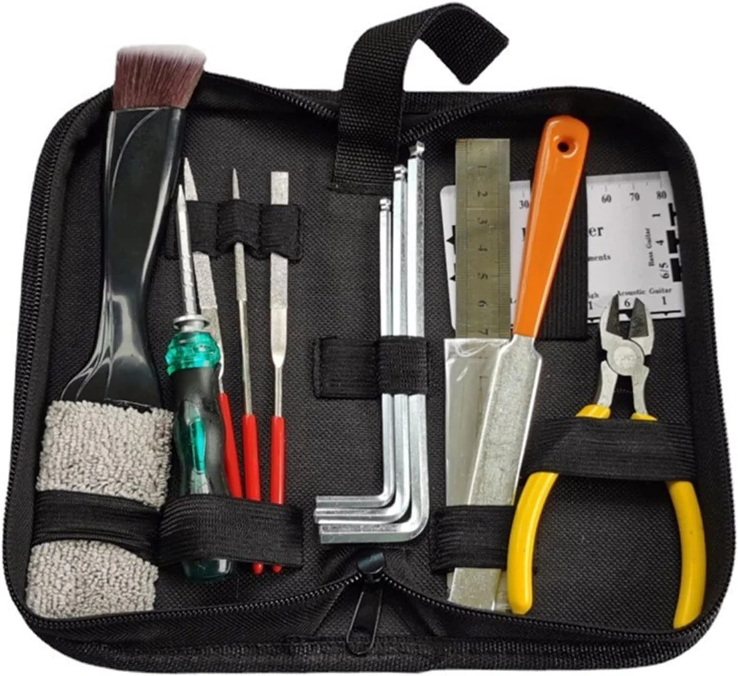 مجموعه 15 عددی ابزار تعمیر و نگهداری گیتار به همراه برس تمیز کننده، ابزار پرداخت فرت برای گیتار آکوستیک، گیتار الکتریک، یوکللی و باس