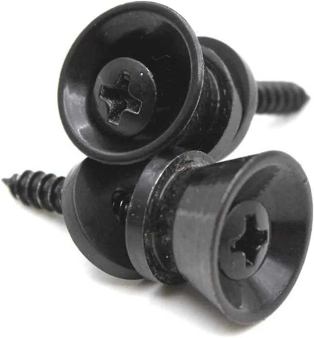 ۲ عدد قفل پین بند گیتار فلزی مشکی/نقره ای برای گیتار آکوستیک الکتریک، یوکللی و باس، جهانی