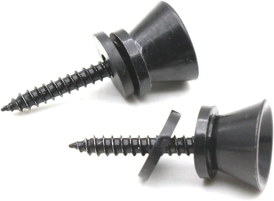 ۲ عدد قفل پین بند گیتار فلزی مشکی/نقره ای برای گیتار آکوستیک الکتریک، یوکللی و باس، جهانی