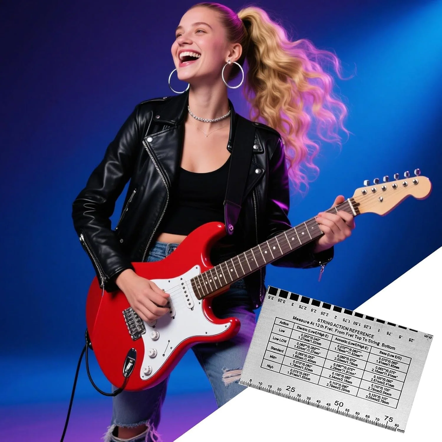 ابزار اندازه گیری ارتفاع سیم گیتار | ابزار تنظیم قابل حمل اکشن سیم گیتار برای متخصصان گیتار بیس آکوستیک، مسافرت، فضای باز، منزل و سازندگان گیتار