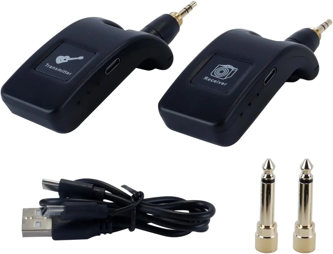 کیت سیستم بی سیم گیتار 2.4G، فرستنده و گیرنده بی سیم، چرخش 220 درجه قابل شارژ، اتصال و پخش برای گیتارهای الکتریک/آکوستیک، باس و ویولن