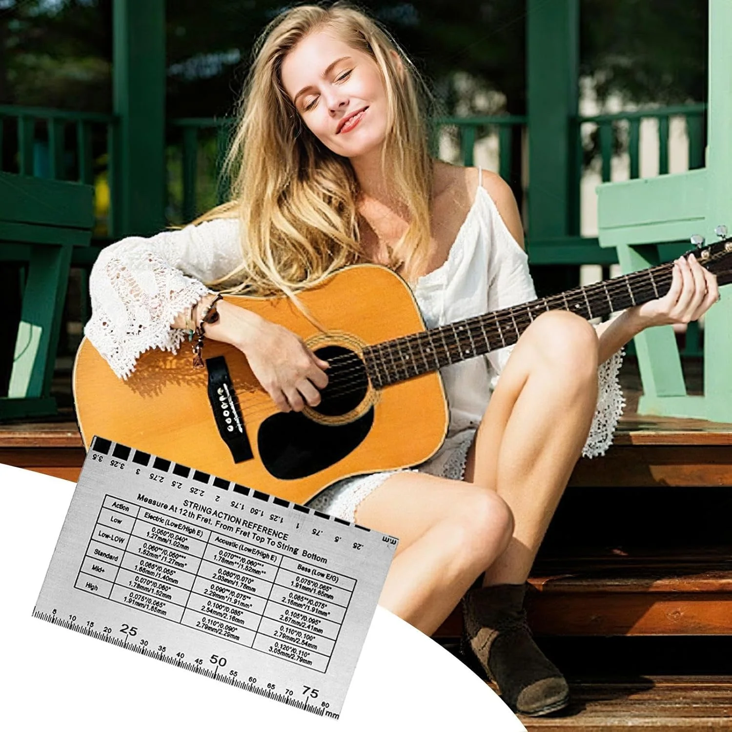 ابزار اندازه گیری اکشن سیم گیتار | کیت تنظیم گیتار | ابزار قابل حمل تنظیم اکشن سیم برای متخصصان گیتار الکتریک، آکوستیک، در فضای باز، منزل و مسافرت