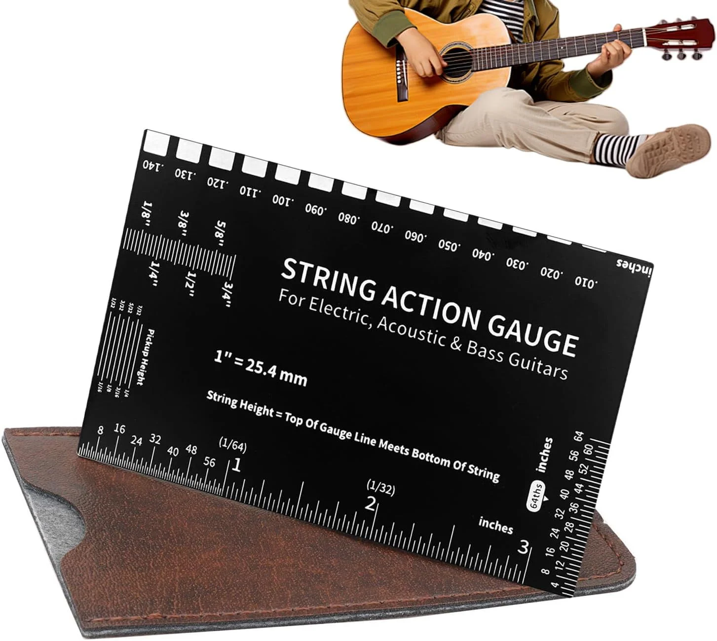 ابزار اندازه گیری اکشن گیتار | کیت تنظیم گیتار، ابزار قابل حمل برای تنظیم اکشن سیم گیتار برای متخصصان گیتار الکتریک آکوستیک، مناسب فضای باز، منزل و مسافرت