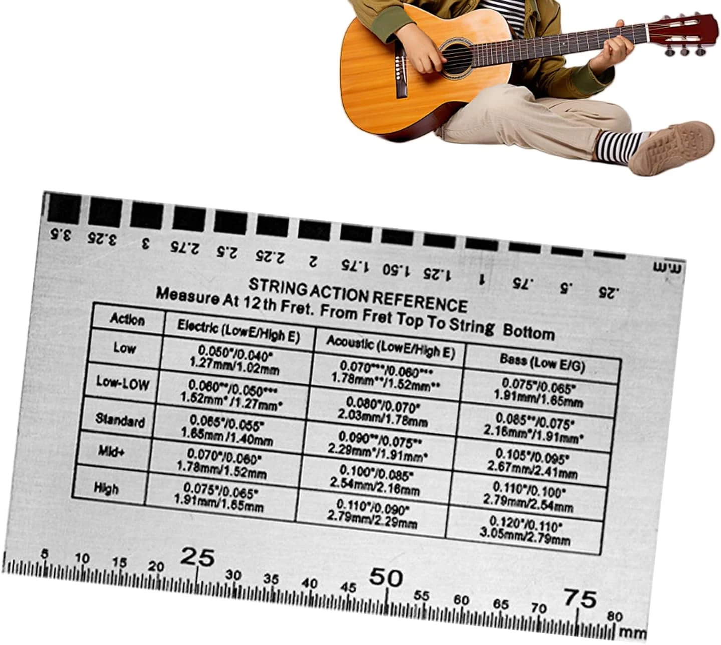 ابزار اندازه گیری اکشن گیتار، ابزار تنظیم گیتار Luthier - ابزار اندازه گیری اکشن سیم چند منظوره برای گیتار الکتریک آکوستیک مسافرتی در فضای باز و منزل