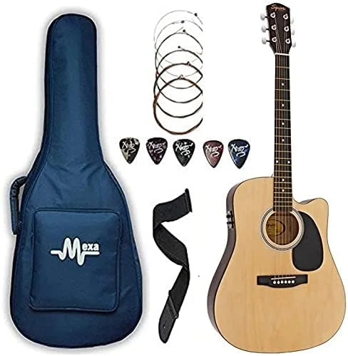 گیتار آکوستیک الکتریک فندر Sa105Ce به همراه کیف مکسا، کمربند و پیک، بسته ترکیبی سیم. - رز وود