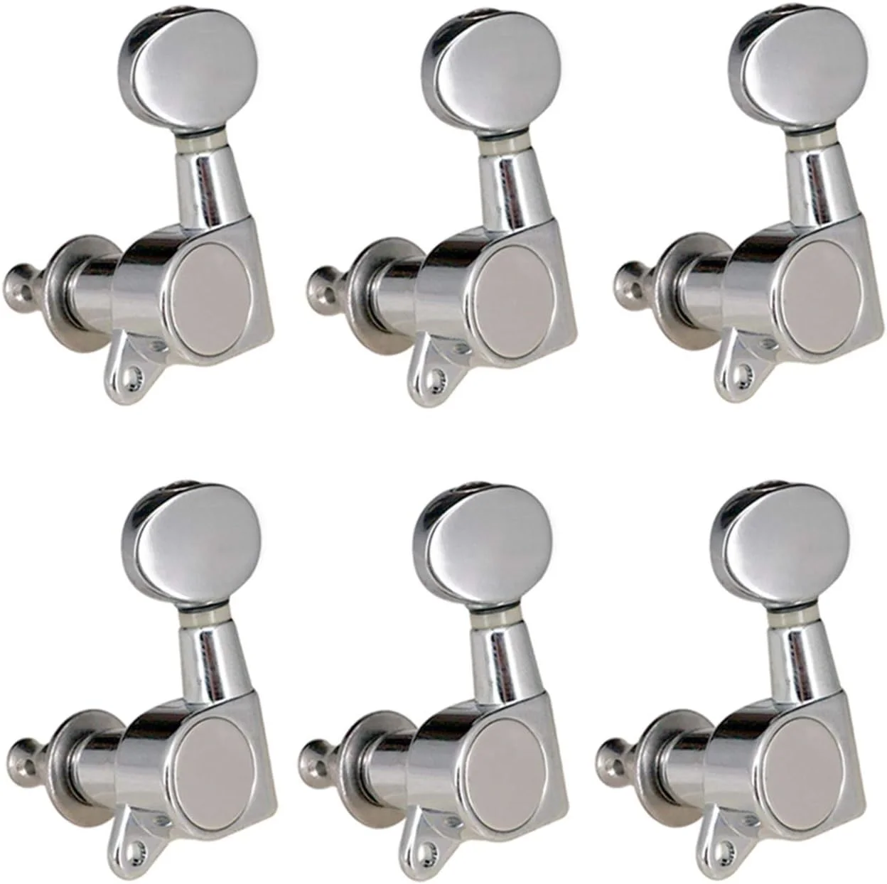 کوک گیتار Fawoonu، گوشی های کوک آبکاری شده، کلیدهای کوک بیضی شکل، 6 عدد چپ، برای گیتار الکتریک یا آکوستیک، نقره ای کروم