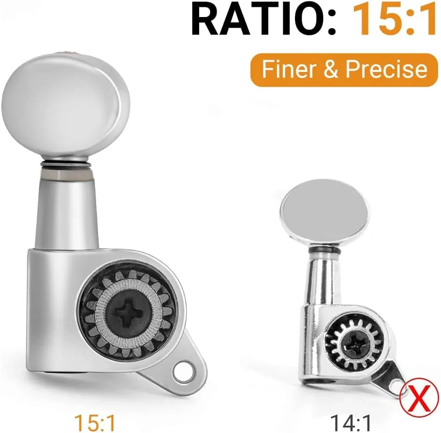کوک گیتار Fawoonu، گوشی های کوک آبکاری شده، کلیدهای کوک بیضی شکل، 6 عدد چپ، برای گیتار الکتریک یا آکوستیک، نقره ای کروم