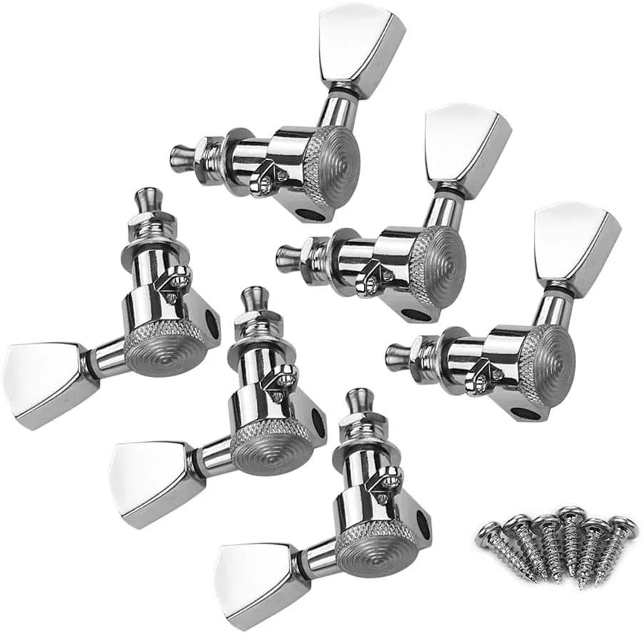 کوک گیتار Fawoonu، 6 عدد، 3L3R، کوک های قفل شونده، گوشی های ماشین، دستگیره برای گیتارهای آکوستیک و الکتریک، لوازم جانبی جایگزین با پیچ های نصب و بوش، نقره ای