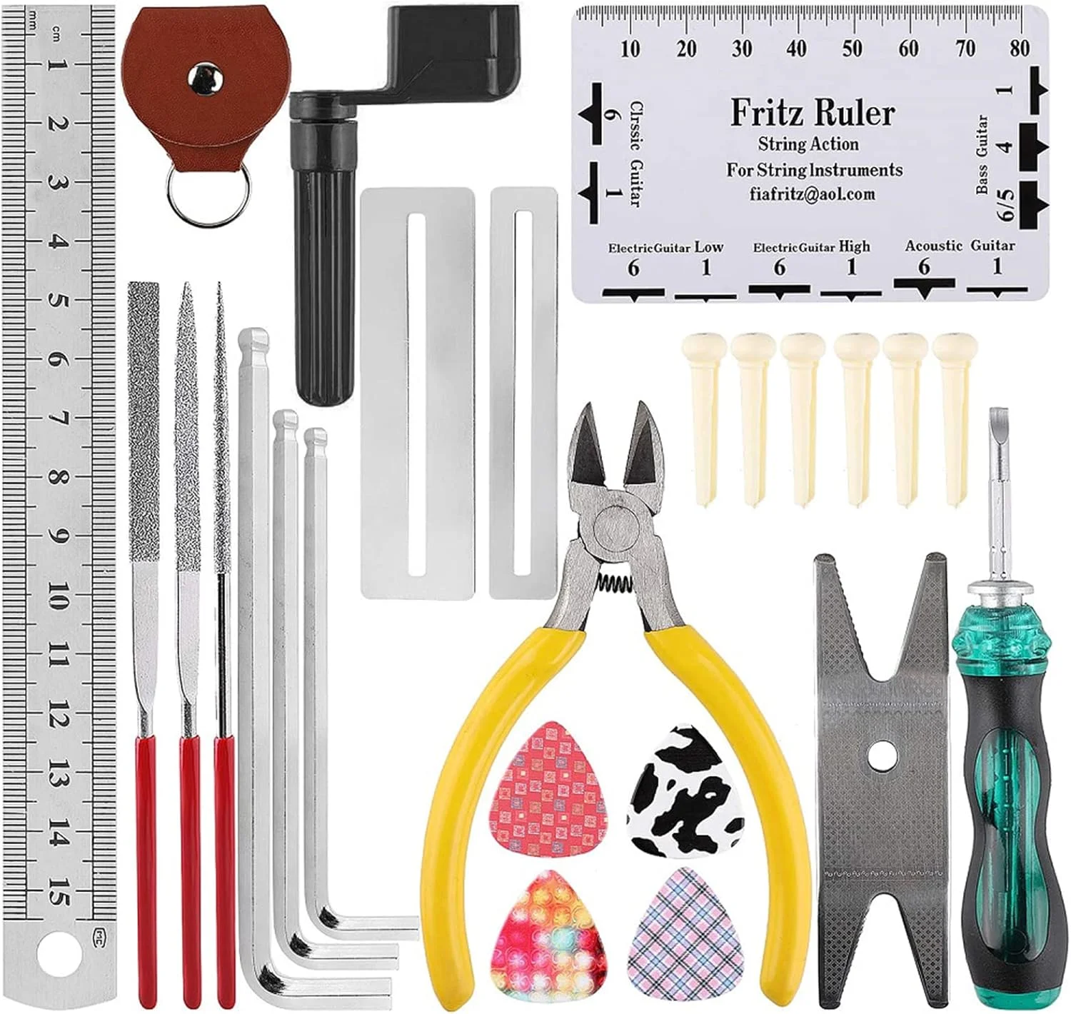 مجموعه ابزار تعمیر و نگهداری گیتار Fawoonu برای گیتار الکتریک، آکوستیک و یوکللی