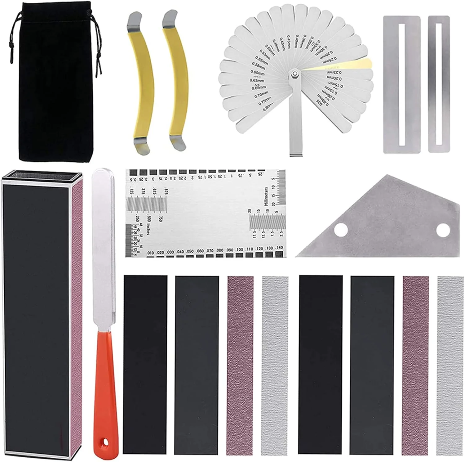 مجموعه 18 عددی ابزار تعمیر و تراز گیتار Fawoonu، شامل ابزار پولیش برای گیتار آکوستیک، گیتار الکتریک، گیتار باس و لوازم جانبی ابزار نگهداری