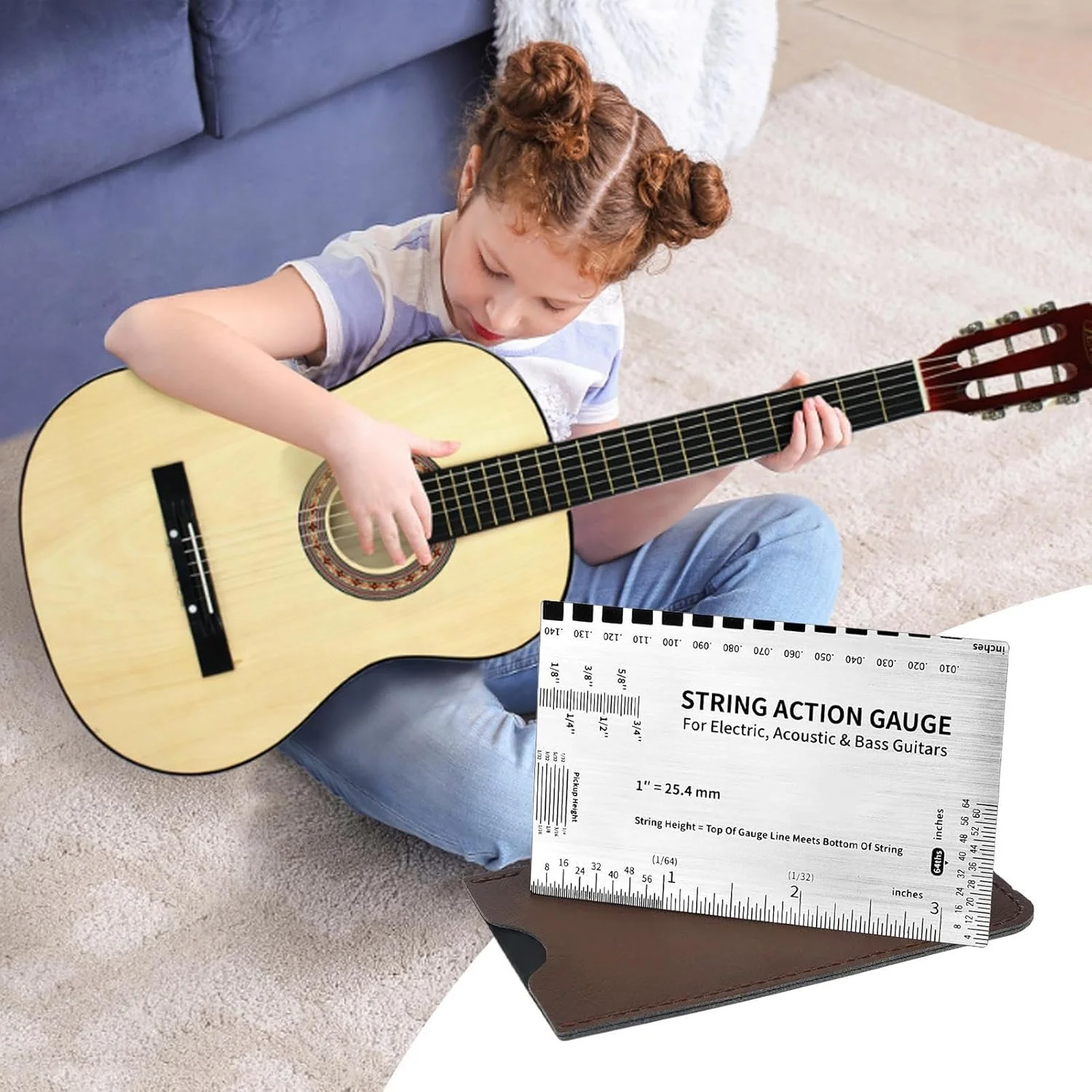 ابزار اندازه گیری اکشن گیتار، ابزار گیتار الکتریک، ابزار قابل حمل برای تنظیم اکشن سیم برای متخصصان گیتار باس آکوستیک، مسافرت، فضای باز، خانه، سازنده