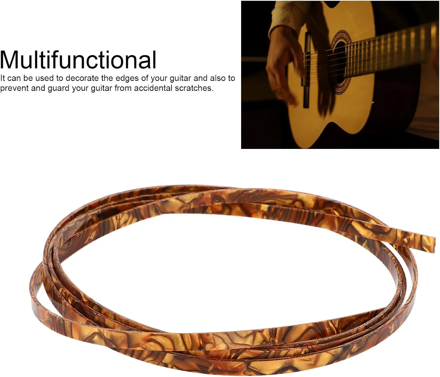 نوار حاشیه گیتار، نوار تزئینی پرفلینگ آکوستیک، استفاده آسان، برای گیتارهای الکتریک/آکوستیک/کلاسیک، نوار حاشیه سلولوئیدی لبه گیتار 1650 X 6 X