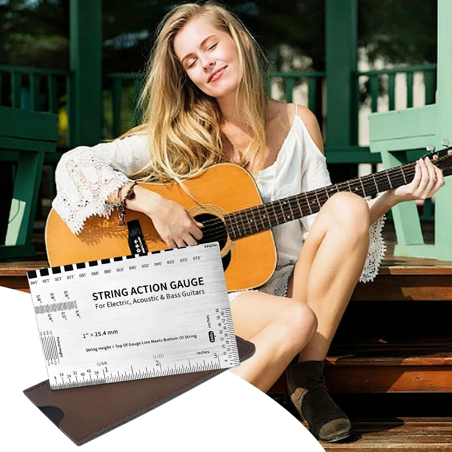 ابزار اندازه گیری اکشن سیم گیتار | ابزار گیتار الکتریک | ابزار قابل حمل برای تنظیم اکشن سیم برای متخصصان گیتار الکتریک آکوستیک، مناسب فضای باز، منزل و مسافرت