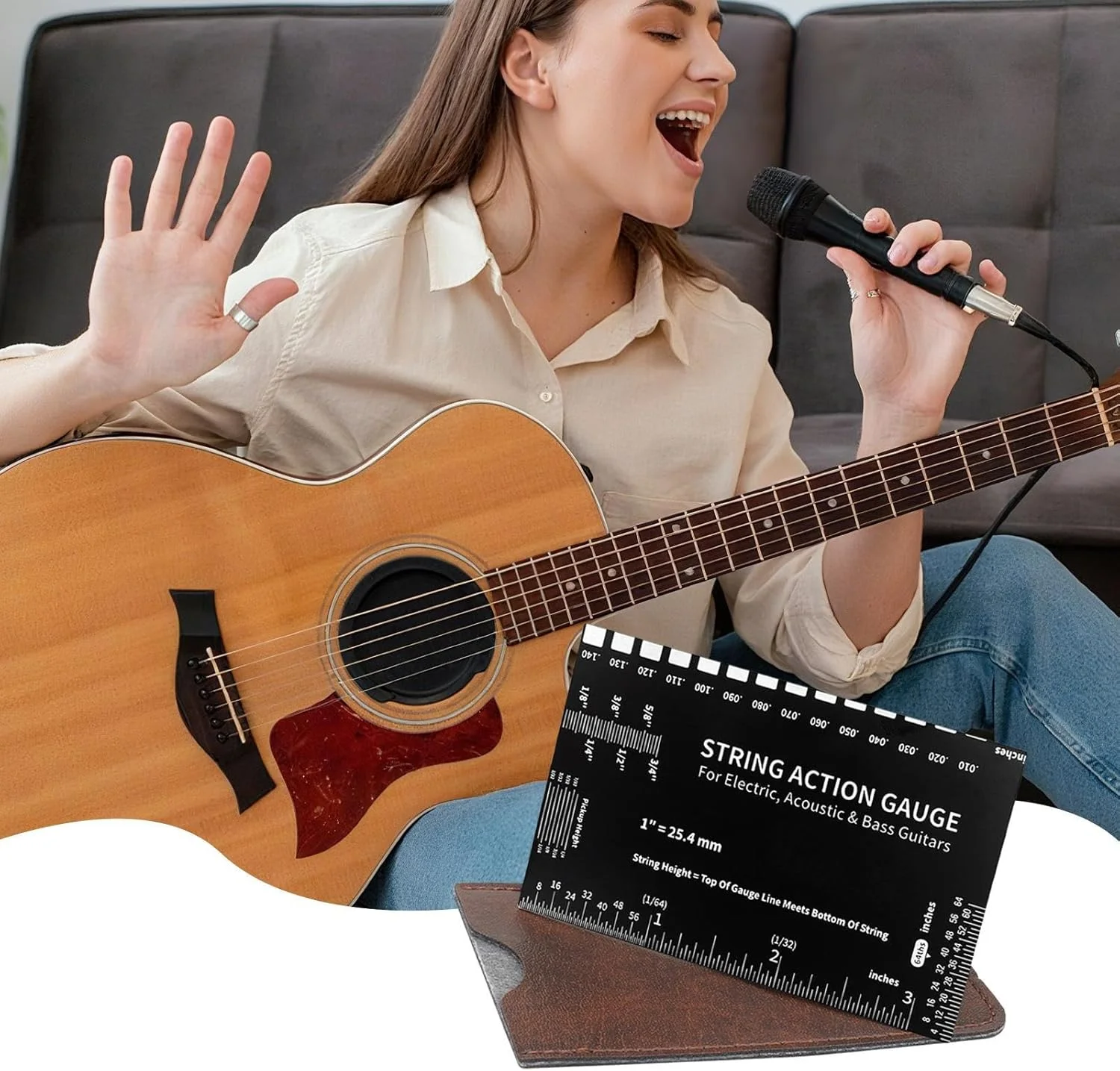 ابزار اندازه گیری اکشن سیم گیتار، کیت تنظیم گیتار، ابزار دقیق برای تنظیم اکشن سیم گیتار الکتریک، آکوستیک و باس، مناسب برای سفر، فضای باز، منزل، متخصصان و علاقه مندان