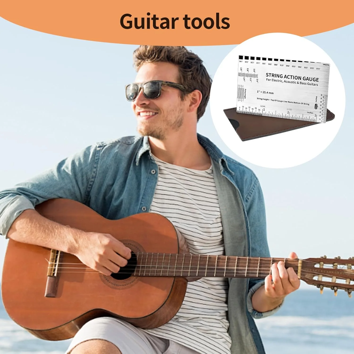 ابزار اندازه گیری اکشن سیم گیتار الکتریک | ابزار دقیق برای تنظیم اکشن سیم گیتار الکتریک، آکوستیک و باس، مناسب سفر، فضای باز، منزل، متخصصان و علاقه مندان