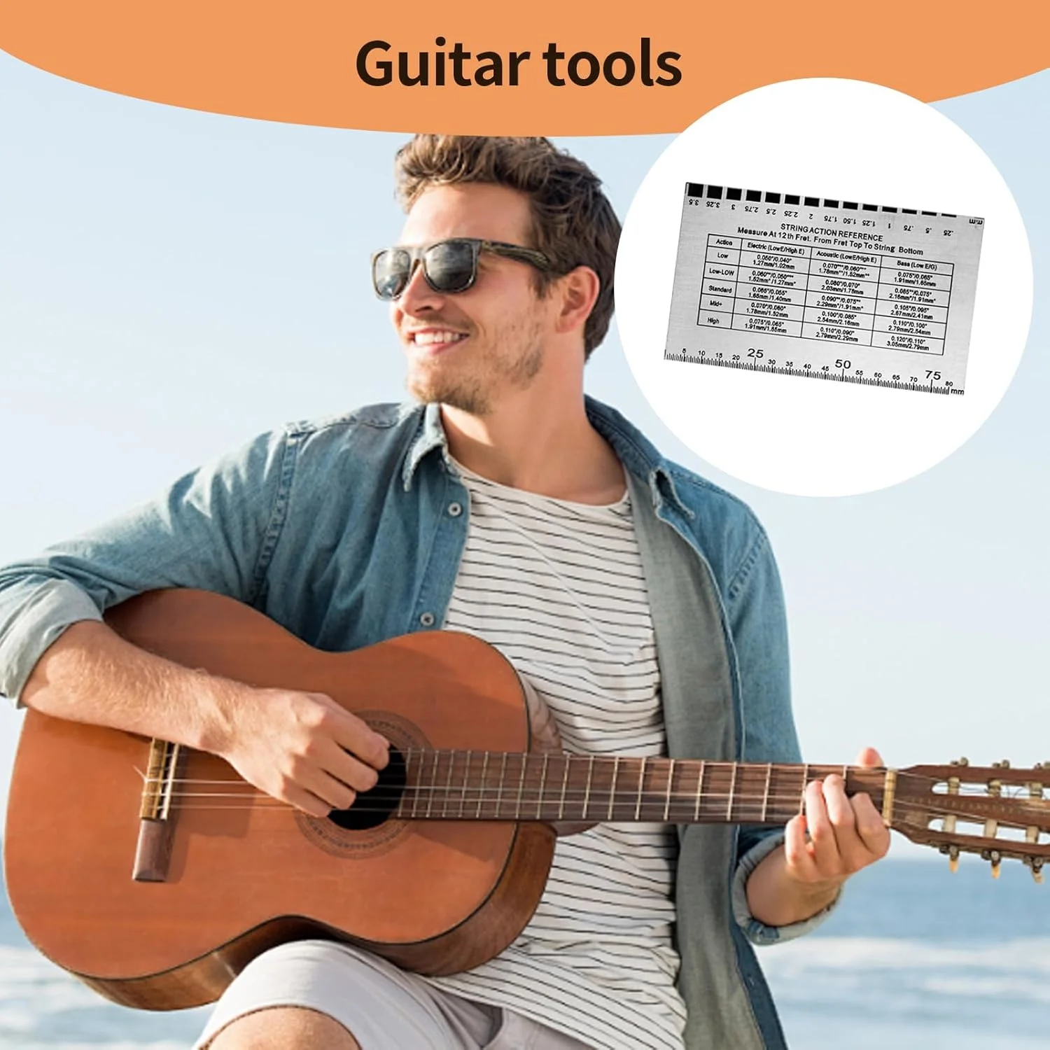 ابزار اندازه گیری اکشن سیم گیتار | لوازم جانبی تنظیم باس | ابزار چند منظوره تنظیم اکشن سیم برای گیتار الکتریک آکوستیک مناسب سفر، فضای باز و منزل