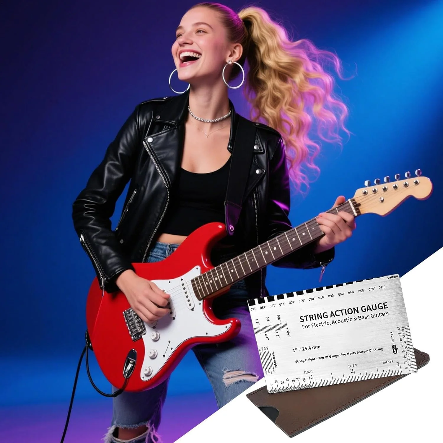 ابزار اندازه گیری اکشن گیتار | کیت تنظیم گیتار | ابزار دقیق برای تنظیم اکشن سیم گیتار الکتریک، آکوستیک، باس، مناسب برای سفر، فضای باز، منزل، متخصصان و علاقه مندان