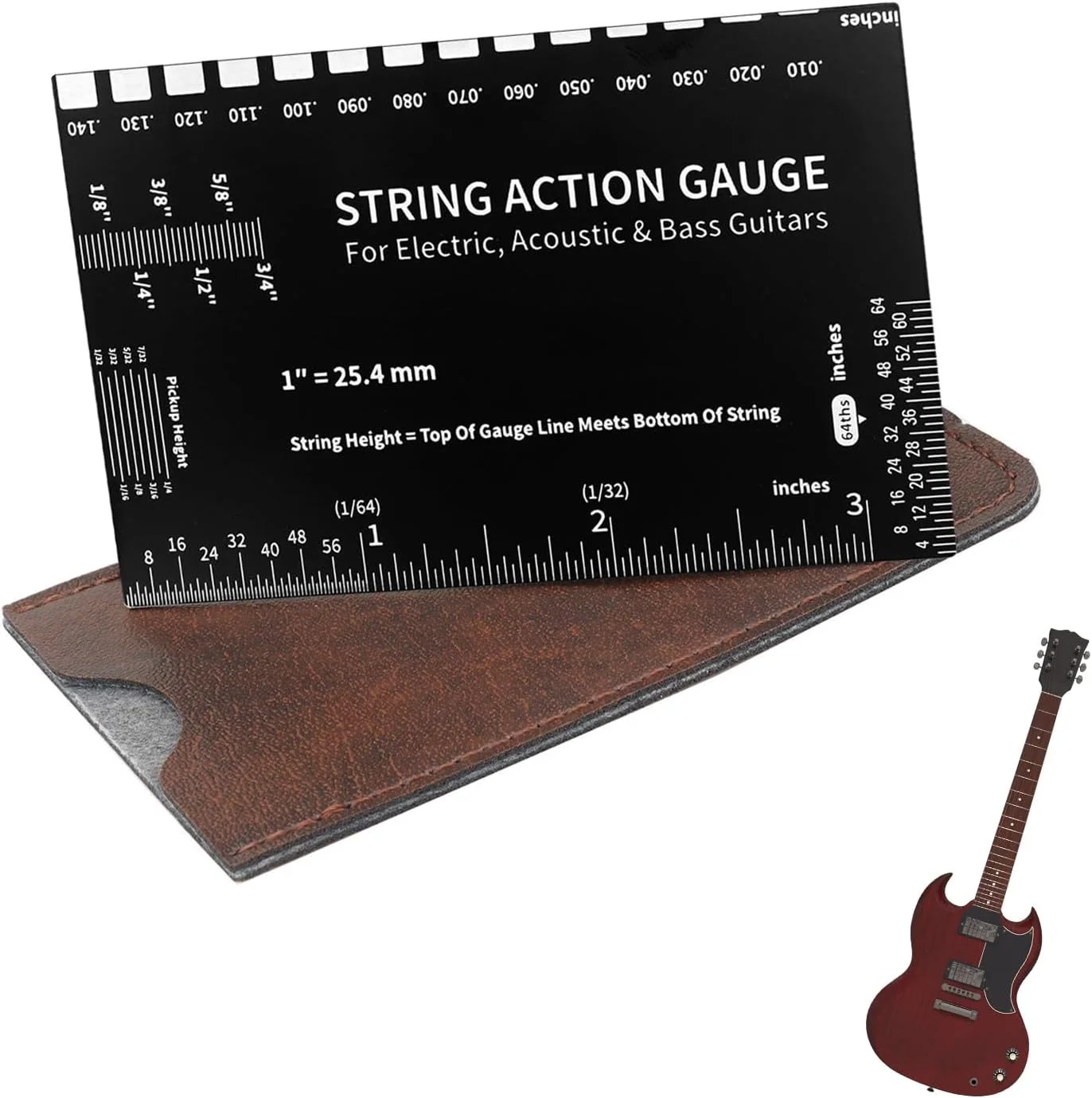 ابزار اندازه گیری اکشن سیم گیتار، ابزار تنظیم گیتار لوتیر، ابزار دقیق برای تنظیم اکشن سیم برای گیتار الکتریک آکوستیک باس، مناسب سفر، فضای باز، منزل، متخصصان و علاقه مندان