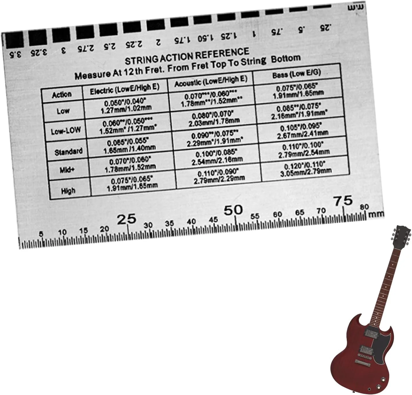 ابزار اندازه گیری اکشن سیم گیتار - ابزار تنظیم دقیق اکشن سیم برای نگهداری خانگی گیتار الکتریک، بیس، مناسب متخصصان