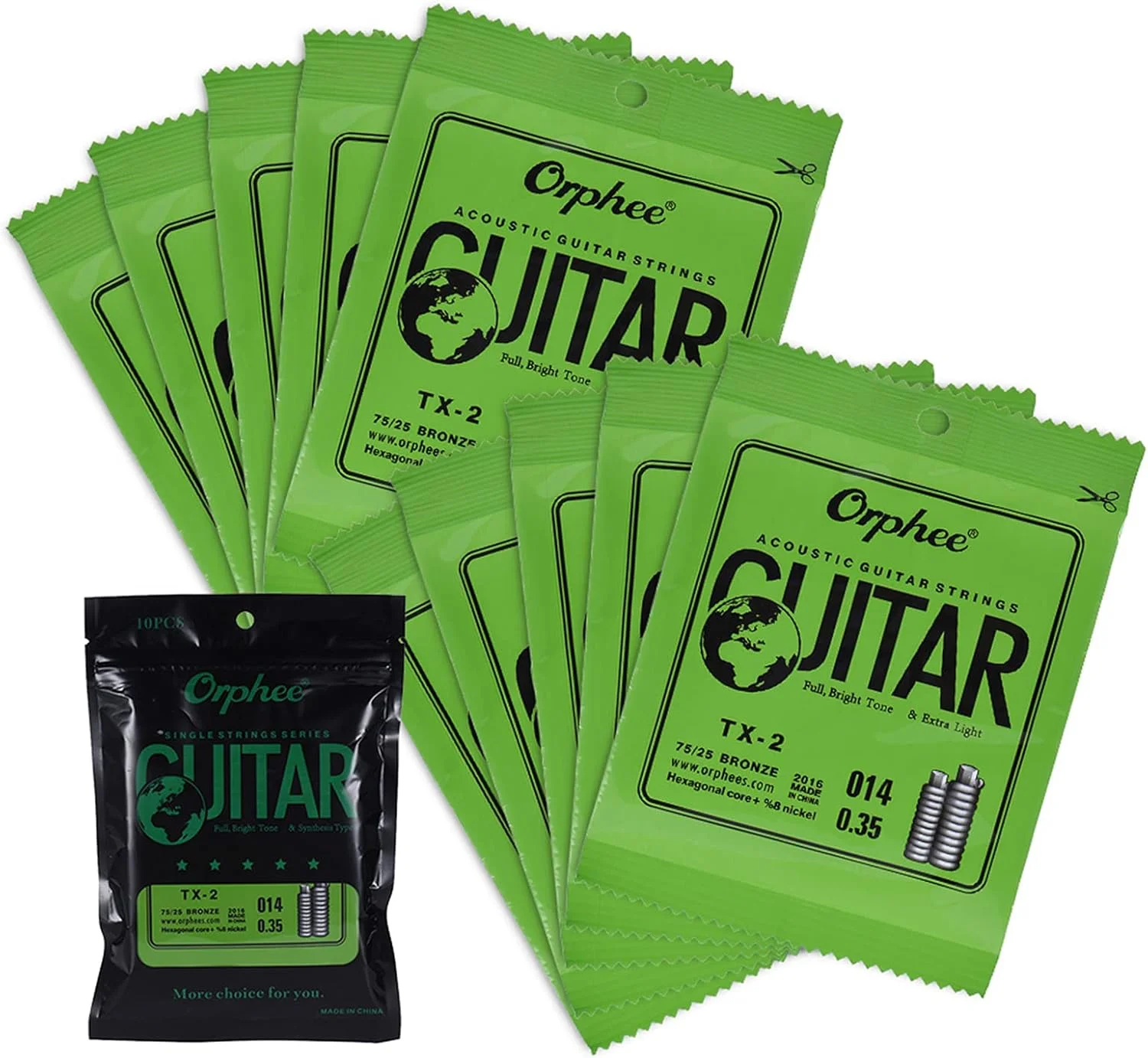 سیم های تکی سری TX-2، جایگزین سیم دوم B گیتار آکوستیک (0.014) بسته 10 عددی، هسته فولادی پرکربن، فسفر برنز 75/25، کشش فوق العاده سبک