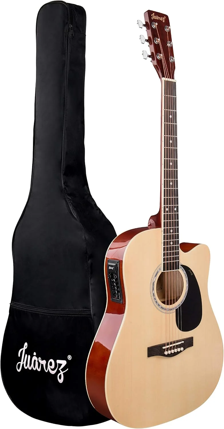 کیت گیتار نیمه آکوستیک ۴۱ اینچی JUAREZ Arpéggio، بدنه باریک، صفحه رویی صنوبر، با اکولایزر ۴ باندی، طبیعی