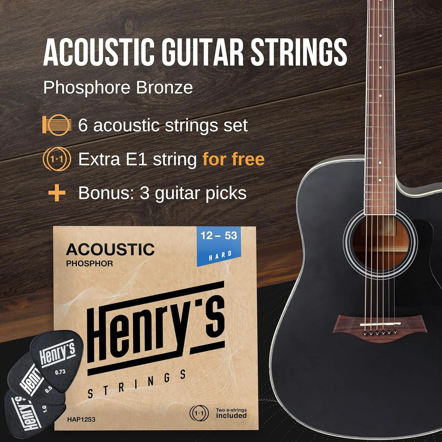 سیمهای هنری هنریس® 12-53 گیتار وسترن - گیتار وسترن فسفر برنز - سیم اضافی E1، 3 پیک - گیتار آکوستیک وسترن - فولاد آکوستیک سیمهای هنری هنریس® 12-53 گیتار وسترن - گیتار وسترن فسفر برنز - سیم اضافی E1، 3 پیک - گیتار آکوستیک وسترن - فولاد آکوستیک