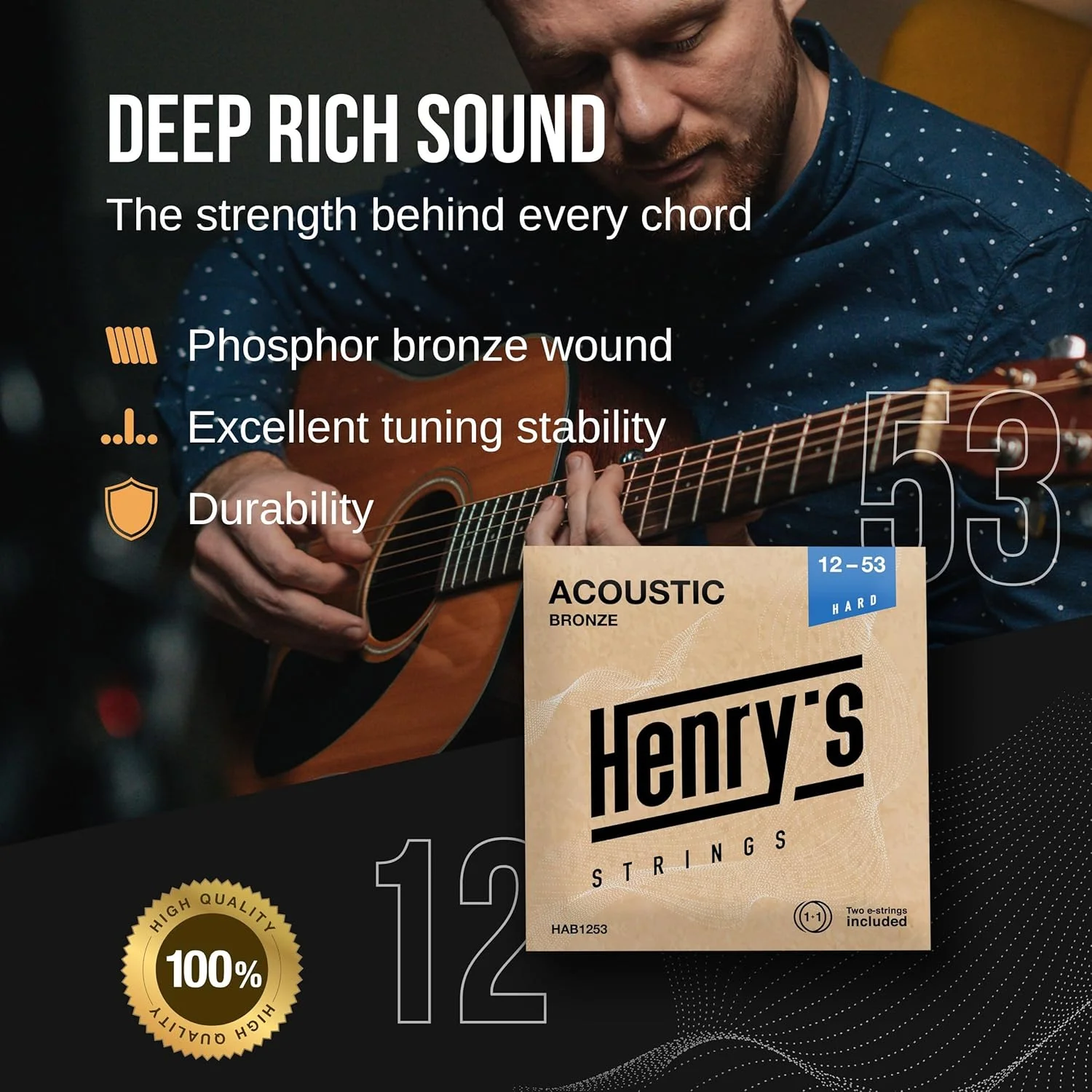 سیمهای هنری هنریس® 12-53 گیتار وسترن - گیتار وسترن فسفر برنز - سیم اضافی E1، 3 پیک - گیتار آکوستیک وسترن - فولاد آکوستیک سیمهای هنری هنریس® 12-53 گیتار وسترن - گیتار وسترن فسفر برنز - سیم اضافی E1، 3 پیک - گیتار آکوستیک وسترن - فولاد آکوستیک