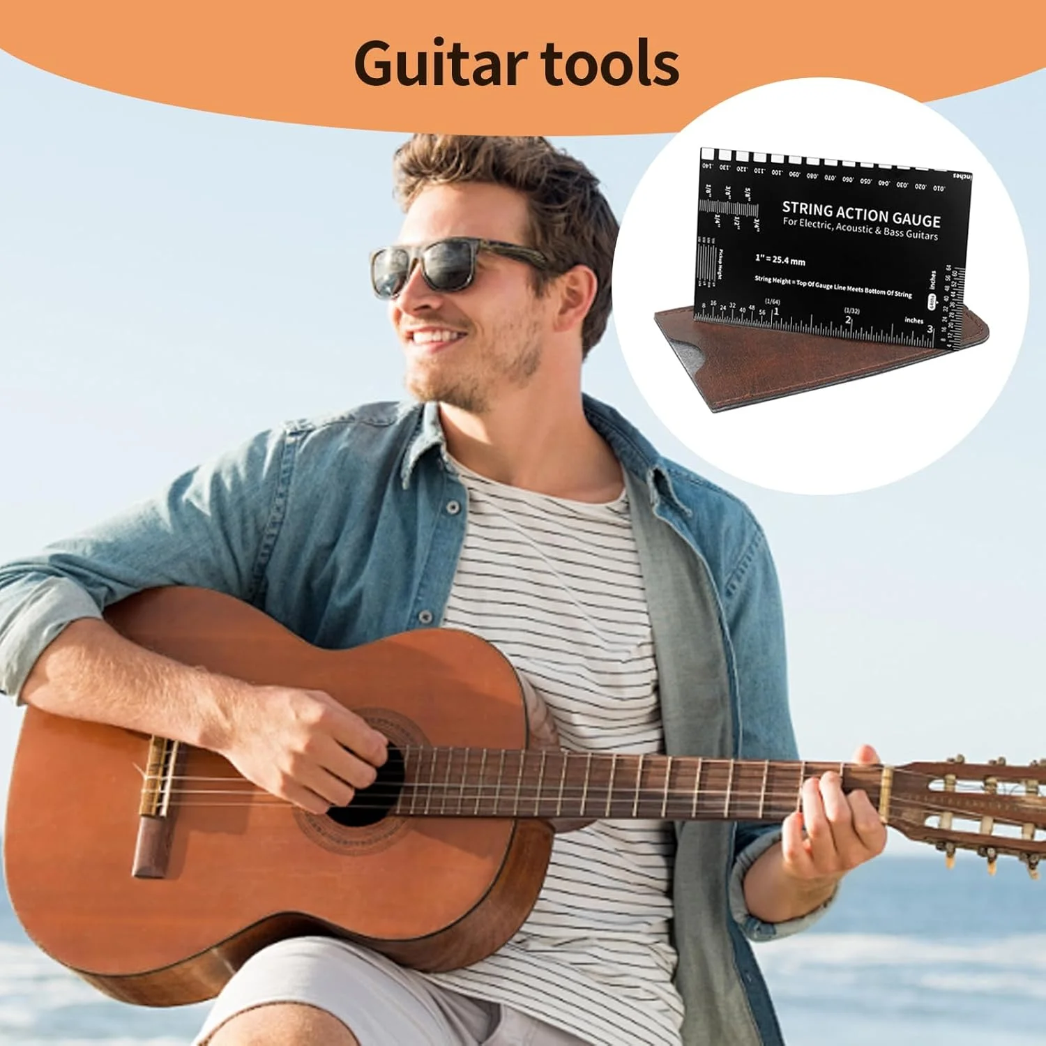 ابزار اندازه گیری ارتفاع سیم گیتار، ابزار تنظیم گیتار آکوستیک - ابزار دقیق تنظیم اکشن سیم برای نگهداری خانگی گیتار الکتریک، بیس، سازندگان و متخصصان مسافرتی